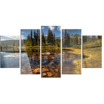 "Bright Clear Day and Clear Lake" Metal Wall Art, 5-Panel Diamond, 60"x32"