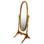 Ore International - Natural Wooden Cheval Floor Mirror - Oak finish reproduction of the cheval mirrors found in homes before the turn of the century. Adjustable full length free standing oval cheval mirror stands. Tilts to any angle. Easy assembly.