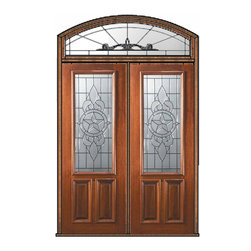 Prehung Transom Double Door 96 Mahogany Brazos 2/3 Lite Glass - Front Doors