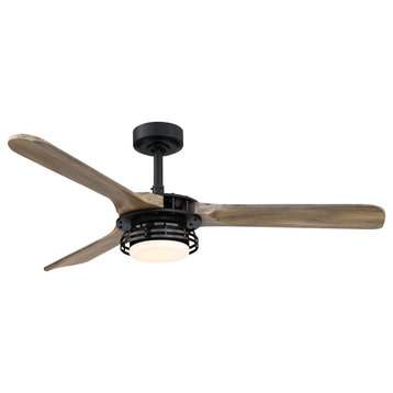 52 in. Indoor Light Walnut Wood Integrated LED Lighted Ceiling Fan with Remote