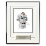Heritage Sports Art - Original Art of the MLB 2005 Florida Marlins Uniform - This beautifully framed piece features an original piece of watercolor artwork glass-framed in a timeless thin black metal frame with a double mat. The outer dimensions of the framed piece are approximately 13.5" wide x 17.5" high, although the exact size will vary according to the size of the original piece of art. At the core of the framed piece is the actual piece of original artwork as painted by the artist on textured 100% rag, water-marked watercolor paper. In many cases the original artwork has handwritten notes in pencil from the artist. Simply put, this is beautiful, one-of-a-kind artwork. The outer mat is a clean white, textured acid-free mat with an inset decorative black v-groove, while the inner mat is a complimentary colored acid-free mat reflecting one of the team's primary colors. The image of this framed piece shows the mat color that we use (Silver). Beneath the artwork is a silver plate with black text describing the original artwork. The text for this piece will read: This original, one-of-a-kind watercolor painting of the 2005 Florida Marlins uniform is the original artwork that was used in the creation of thousands of Florida Marlins products that have been sold across North America. This original piece of art was painted by artist Nola McConnan for Maple Leaf Productions Ltd. The piece is framed with an extremely high quality framing glass. We have used this glass style for many years with excellent results. We package every piece very carefully in a double layer of bubble wrap and a rigid double-wall cardboard package to avoid breakage at any point during the shipping process, but if damage does occur, we will gladly repair, replace or refund. Please note that all of our products come with a 90 day 100% satisfaction guarantee. If you have any questions, at any time, about the actual artwork or about any of the artist's handwritten notes on the artwork, I would love to tell you about them. After placing your order, please click the "Contact Seller" button to message me and I will tell you everything I can about your original piece of art. The artists and I spent well over ten years of our lives creating these pieces of original artwork, and in many cases there are stories I can tell you about your actual piece of artwork that might add an extra element of interest in your one-of-a-kind purchase. Please note that all reproduction rights for this original work are retained in perpetuity by Major League Baseball unless specifically stated otherwise in writing by MLB. For further information, please contact Heritage Sports Art at questions@heritagesportsart.com .