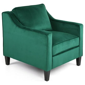 Contemporary Accent Chair, Comfortable Velvet Seat With Piping Details, Green