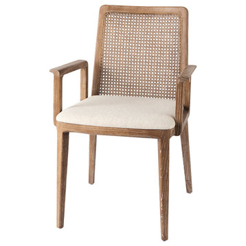 Clara Cream Fabric Seat And Cane Back With Brown Solid Wood Frame Dining Chair