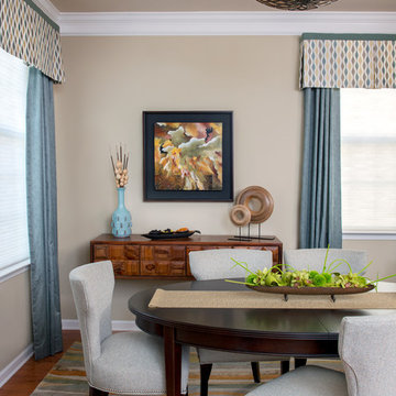Small Modern Dining Room with Custom Window Treatments