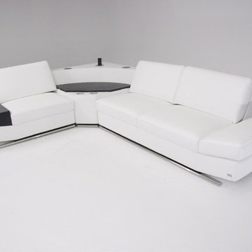 Modern White Eco-Leather Sectional Sofa with Audio Center