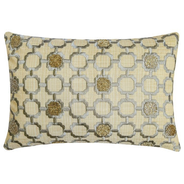 Grey & Beige Linen 12"x16" Lumbar Pillow Cover Geometric - Angular Harmony