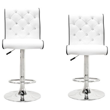 Best Master Swivel Bar Stool with Crystal and Tufted Look in White (Set of 2)