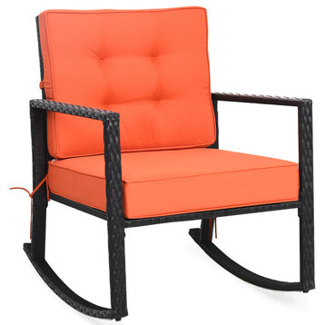 Costway Patio Rattan Rocker Chair Outdoor Glider Wicker Rocking Chair Cushion