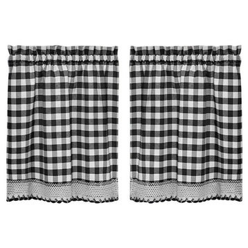 Buffalo Check Window Curtains, 58"x24", Black, Set of 2