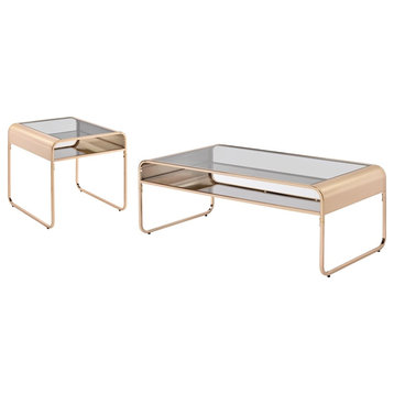 Furniture of America Mexller Contemporary Metal 2-Piece Coffee Table Set in Gold