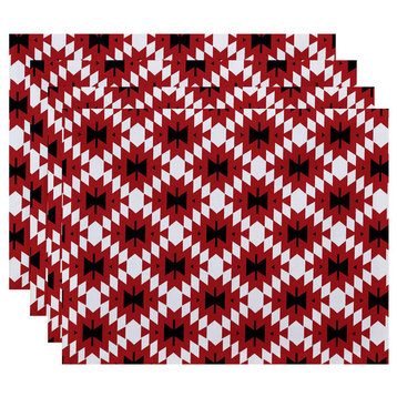 18"x14" Jodhpur Kilim 2, Geometric Print Placemat, Coral, Set of 4