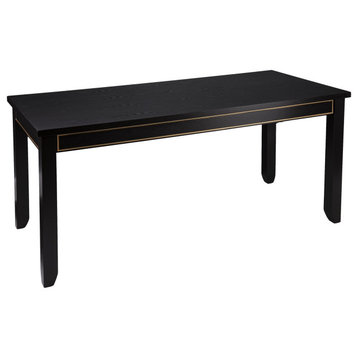 Modern Dining Table, Black Wooden Frame With Golden Accents & Rectangular Top