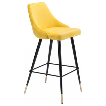 41" Yellow Velvet Color Pop Bar Chair