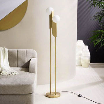 $157.99-Modern Minimalist Torchiere Floor Lamp 2-Light with Glass Shade & Gold M