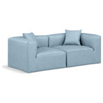 Meridian Furniture - Cube Upholstered Modular Sofa, Light Blue, 2-Piece: 2 Corner Chair, Vegan Leather - Elevate your space with the luxurious Cube Vegan Leather Modular Sofa. This modular sofa exudes modern elegance, charm, and comfort making it a perfect addition to any contemporary living space. Its clean lines and cube shape are reminiscent of minimalist design, while the plush light blue vegan leather upholstery adds a touch of luxury and sophistication. The chair's versatile construction and geometric aesthetic seamlessly integrate into various design styles, from sleek living rooms to chic home offices, embodying the essence of modern design and creating a sense of order and tranquility in your space.