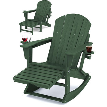 4 in 1 Adirondack Chair With Retractable Ottoman/Side Cup Holder, Green