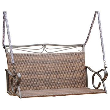 Valencia Resin Wicker/ Steel Hanging Loveseat Swing, Antique Brown