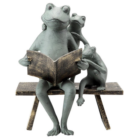 Reading Frog Family Garden Sculpture