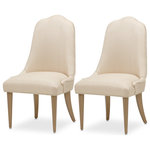 Michael Amini - Malibu Crest Dining Side Chair, Set of 2 - Sahara/Burnished Gold - Make your dining experience as elegant as possible! The Malibu Crest Dining Side Chair features the shimmering texture of jacquard fabric and the soft sheen of Burnished Gold legs and delicate ring accent on the chair back.  Your modern dining space is ready for this glamorous design!