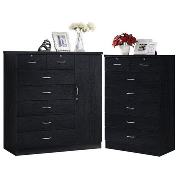 Home Square Hodedah 2 Piece 7 Drawer Wood Chest Set with Locks in Black