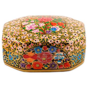 Novica Handmade Kashmir Flowers Papier Mache Decorative Box