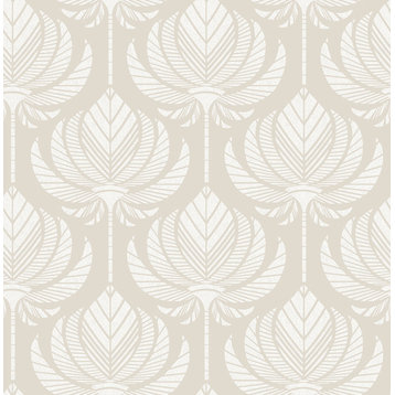4014-26465 Palmier Light Gray Lotus Fan Botanical Unpasted Non Woven Wallpaper