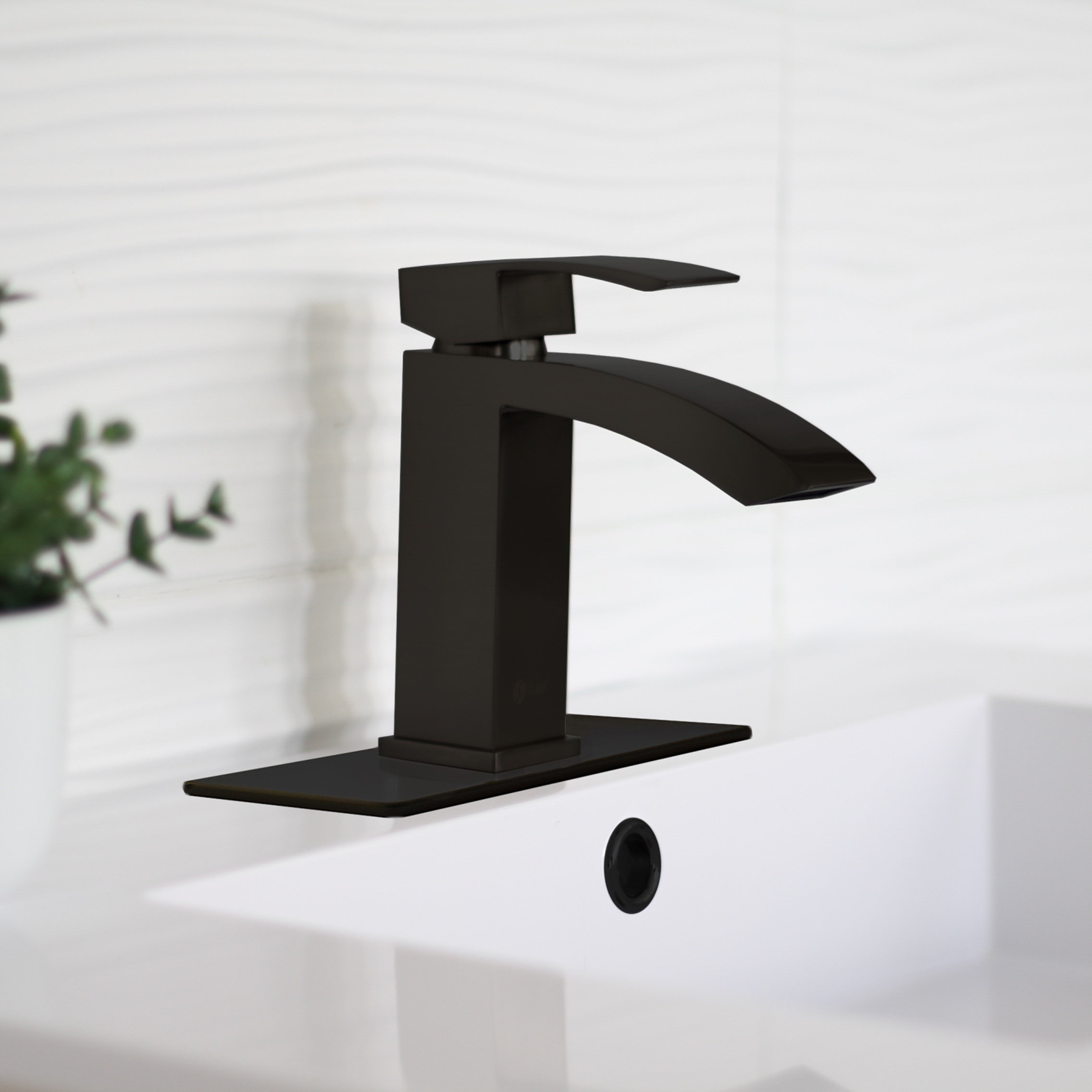 STYLISH 6 1/8" Matte Black Bathroom Square Deck Plate