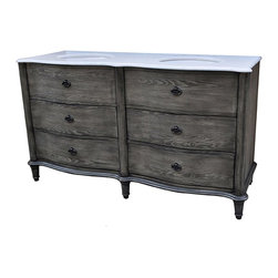 Antique Curved 60 inch Double Sink Bathroom Vanity Rustic Finish - Bathroom Vanities And Sink Consoles
