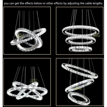 3 Circle Diamond Ring LED Crystal Modern Light  Pendant, Diameter 32" Daylight