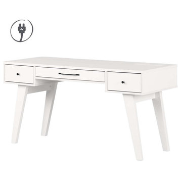 Helsy Computer Desk with Power Bar, Pure White