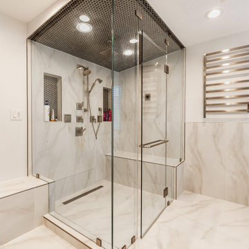 Master Bathroom - Steam Shower, Relaxing Tub, Double Sink & Ample Cabinet Space