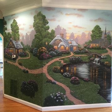 English Cottages Mural, hand painted in a foyer by Tom Taylor of Mural Art LLC