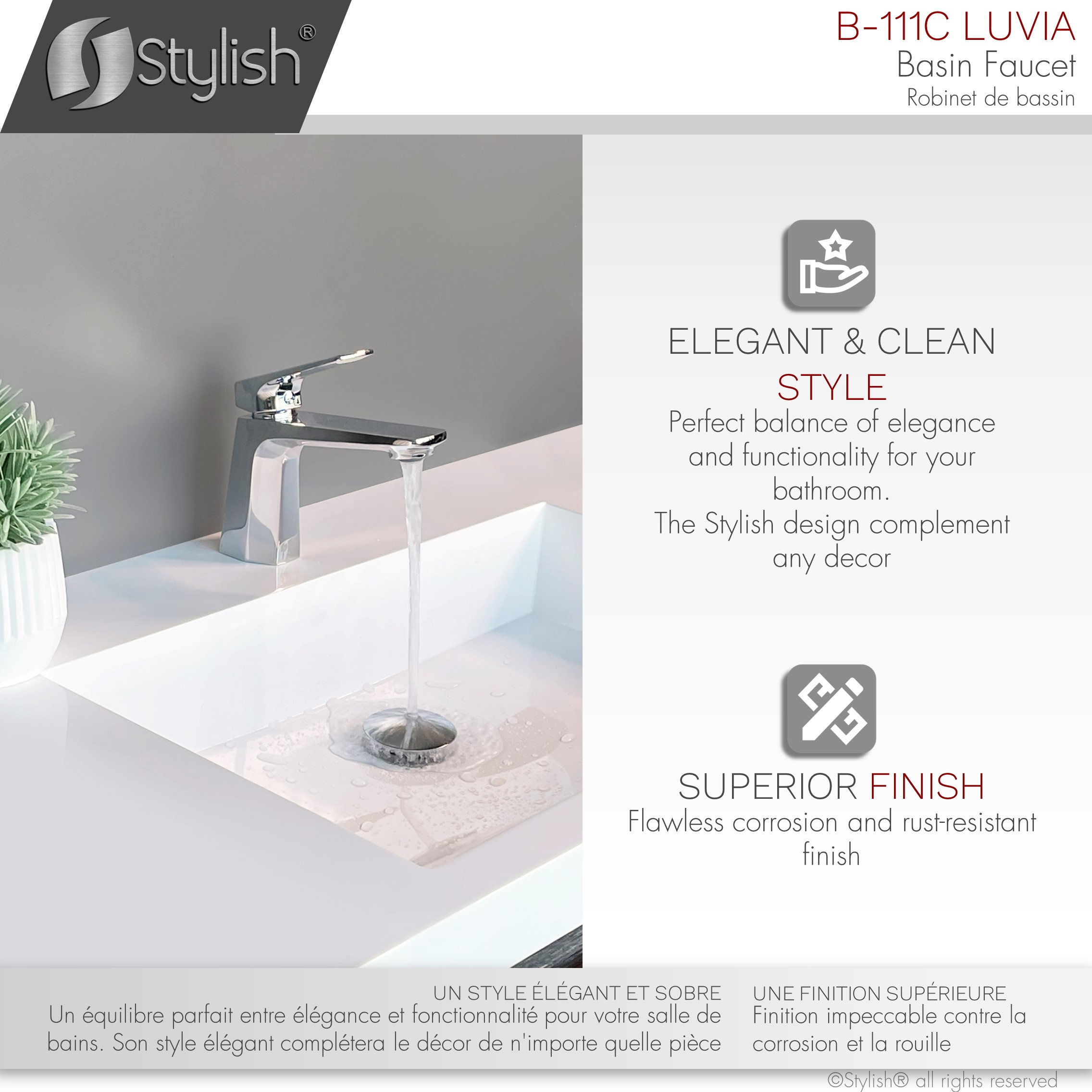 STYLISH Single Handle Bathroom Faucet - Polished Chrome