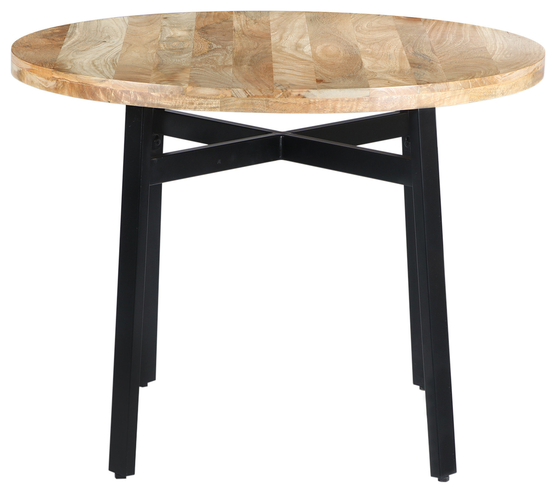 The Urban Port 39 Inch Round Mango Wood Dining Table W Angled Iron Leg ...