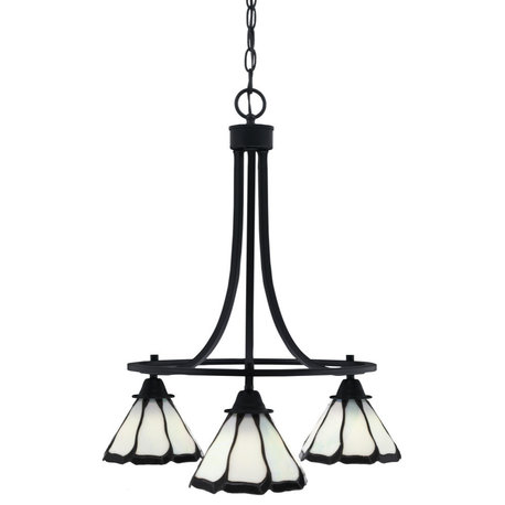 Paramount Downlight 3-Light Chandelier, Matte Black, 7" Pearl & Black Flair Art