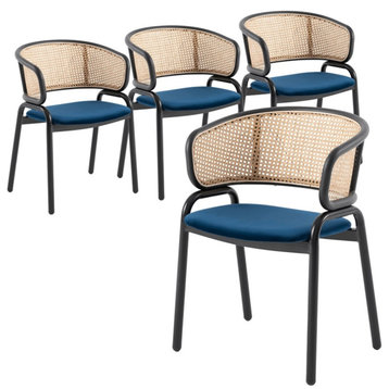 LeisureMod Ervilla Modern Dining Chair with Velvet Seat Set of 4 Navy Blue