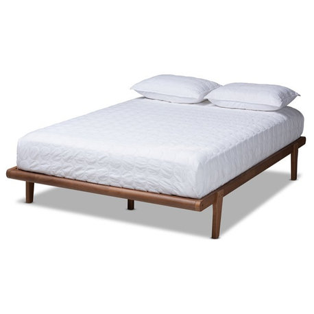 Baxton Studio Kaia Mid-Century Wood Full Platform Bed in Walnut Brown