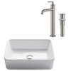 KRAUS Elavo 19" Rectangular Porcelain Vessel Sink With Faucet, Stainless Steel
