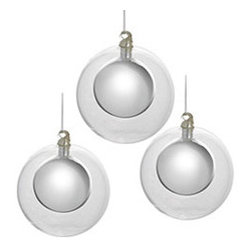 Mouth-Blown Double Globes - Silver - Set of 4 - New - Christmas Ornaments