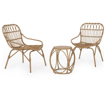 Barrister Outdoor Wicker 3-Piece Chat Set, Light Brown