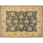 Bareens Designer Rugs - Classic Ziegler Clement Gray Tan Hand-Knotted Wool Rug - 10'0'' x 13'4'' - Enhance the ambiance of your home with this magnificent Persian-influenced Turkish hand-knotted rug made by skilled artisans capable of creating the most exceptional vegetable dyes and hand-spun wool. This exquisite handmade rug is a one-of-a-kind Peshawar Kafkaz, otherwise identified as Chobi, Chobi Peshawar, Oushak, or Ziegler rug. These handmade rugs are crafted in Pakistan utilizing superior-quality wool imported from Australia, New Zealand, and Korea in two types of weaves: the Persian weave and the Mori weave. This rug is meticulously crafted by hand using the finest natural vegetable dyes extracted from local plants. The artisans use a blend of hand-spun local and fine merino wool, resulting in a rug with a compelling texture, higher lanolin content, and longer staple. The artisans occasionally incorporate natural or artificial silk into the pile to enhance specific motifs. The finished product is an awe-inspiring execution of flawless design and an understated palette that exudes elegance.