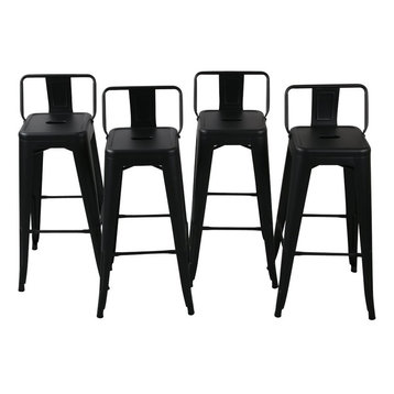 Low Back Indoor/Outdoor Stool, Set of 4, Black, 24" Low Back