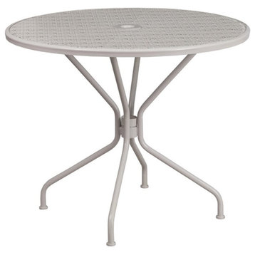 Flash Furniture 35.25" Round Steel Flower Print Patio Dining Table in Silver