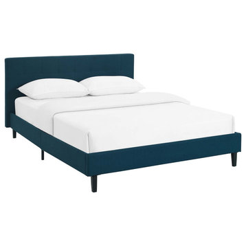 Linnea Queen Upholstered Fabric Bed, Azure