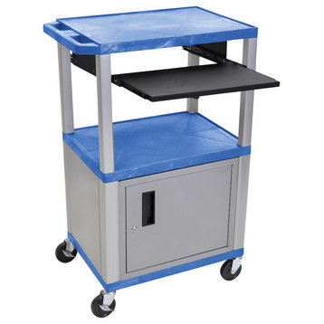 Luxor Tuffy 3-Shelf Cart, Pullout Shelf, Legs, Electric, Blue, Nickel Cabinet