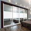 4-Leaf Modern Bypass Sliding Doors With Glass Painted & Mirror , 106"x84"