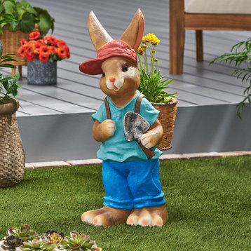 Hogeland Outdoor Decorative Rabbit Planter, Blue and Brown
