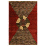 Bareens Designer Rugs - Shabby Chic Gabbeh Caryn Red/Brown Wool Rug - 3'11'' x 5'11'' - With strict standards of craftsmanship and quality of materials used this modern inspired hand knotted Gabbeh rug is a unique piece of world art. A fashionable handmade rug crafted by skilled artisans with trendy and elegant design with sophisticated modern color pallet creates a compelling focal point in any living area. Hand-knotted Gabbeh rugs are the simplest of all oriental handmade rugs, featuring small animal and human figures on an empty field. They are also designed with colorful geometric shapes which makes them unique and versatile. A hand-knotted Gabbeh rug is referred to as a modern contemporary and geometric piece of art. Intricately hand-knotted with luxurious wool and outstanding quality this rug meshes with classic to contemporary decor seamlessly.