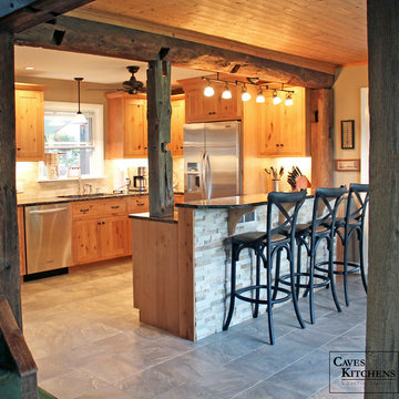 Rustic Knotty Alder Kitchen with Weathered Beams