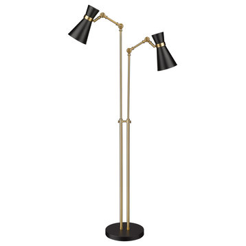 Soriano 2-Light Floor Lamp Light In Matte Black With Heritage Brass